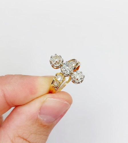 Bague 59 Bague marquise antique en or 18K, platine et diamants 58 Facettes A07526