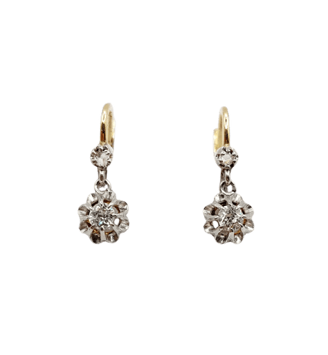 Boucles d'oreilles Dormeuses antiques - Boucles d'oreilles en or 18k, platine et diamants 58 Facettes A07534