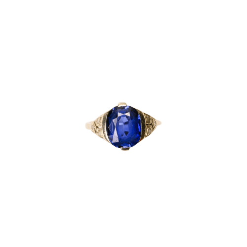 Bague 52 Art Déco - Bague en or blanc, saphir synthétique et diamants 58 Facettes LMB-372