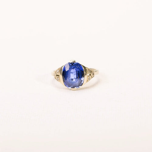 Bague 52 Art Déco - Bague en or blanc, saphir synthétique et diamants 58 Facettes LMB-372