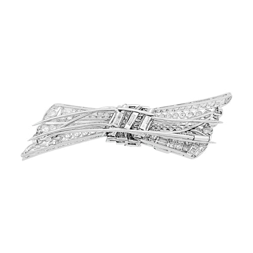Boucles d'oreilles Broche double-clip Nœud en or blanc, platine et diamants 58 Facettes 35673