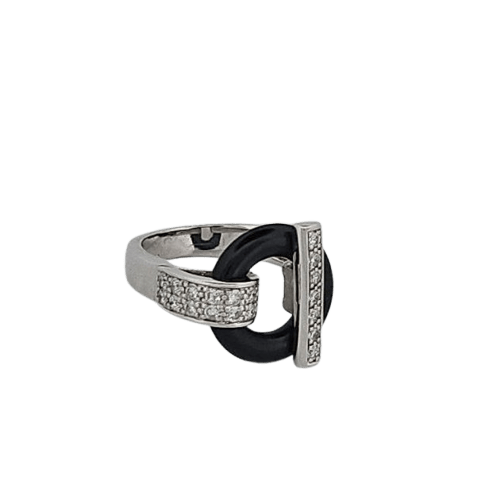 Bague 48 Guy Laroche - Bague en or blanc, diamants et céramique 58 Facettes 2779445