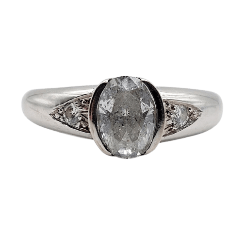 Bague 52 Bague jonc vintage en or blanc et diamant ovale 58 Facettes A07408