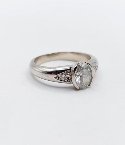 Bague 52 Bague jonc vintage en or blanc et diamant ovale 58 Facettes A07408