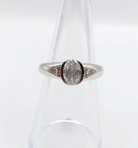 Bague 52 Bague jonc vintage en or blanc et diamant ovale 58 Facettes A07408