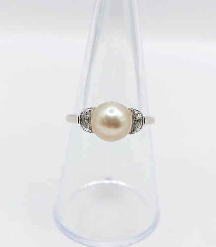 Bague 54.5 Bague Art déco en or blanc, platine, perle et diamants 58 Facettes A07356