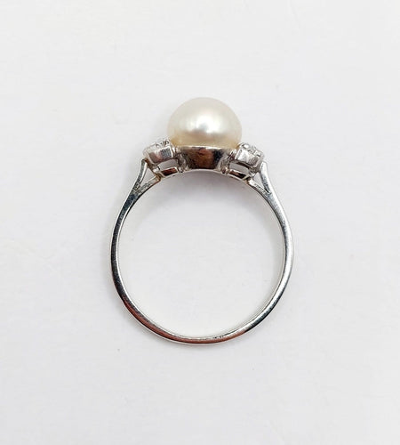 Bague 54.5 Bague Art déco en or blanc, platine, perle et diamants 58 Facettes A07356