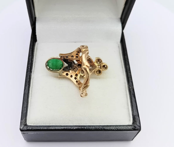 Bague 52 Bague vintage à volutes en or 18K, émeraude et diamants 58 Facettes SADD/53/5