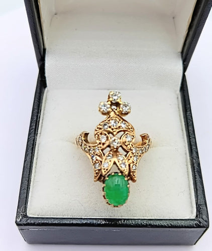Bague 52 Bague vintage à volutes en or 18K, émeraude et diamants 58 Facettes SADD/53/5