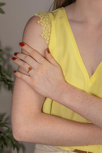 Bague 56 Bague solitaire en or rose et corail 58 Facettes 5458457RV