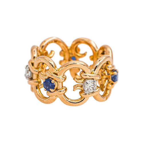 Bague 48.5 Bague bandeau en or rose, diamants et saphirs 58 Facettes 5714274CN