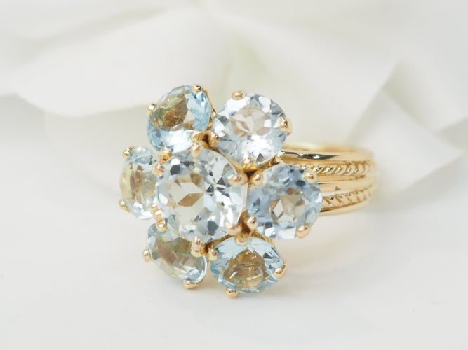 Bague 52 Bague fleur en or jaune et aigues-marines 58 Facettes 33558
