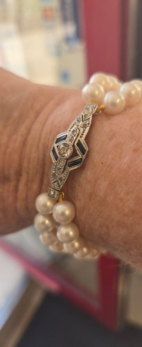 Bracelet Art déco - Bracelet en or 18 ct, platine, saphirs, diamants et perles 58 Facettes 1