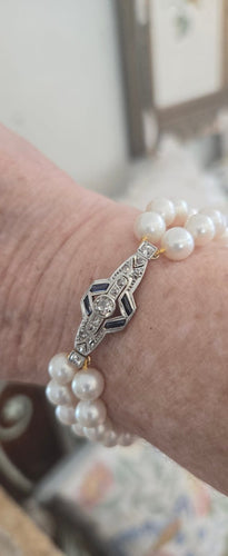 Bracelet Art déco - Bracelet en or 18 ct, platine, saphirs, diamants et perles 58 Facettes 1