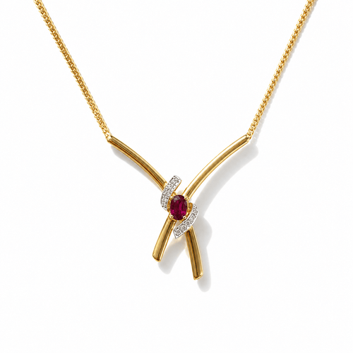 Collier Collier vintage en or jaune, rubis et diamants 58 Facettes rubis