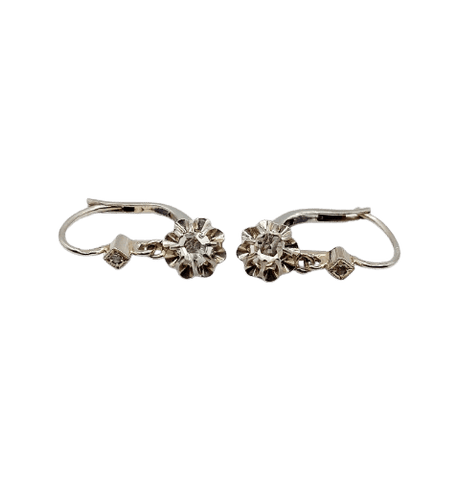 Boucles d'oreilles Dormeuses antiques - Boucles d'oreilles en or blanc et diamants 58 Facettes A07375