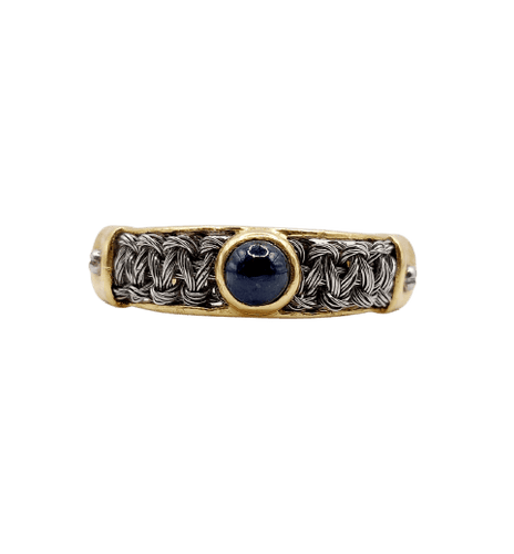 Bague 64 Bague chevalière vintage en or 18k, acier et saphir 58 Facettes A07432
