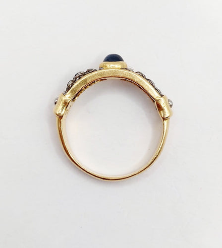 Bague 64 Bague chevalière vintage en or 18k, acier et saphir 58 Facettes A07432