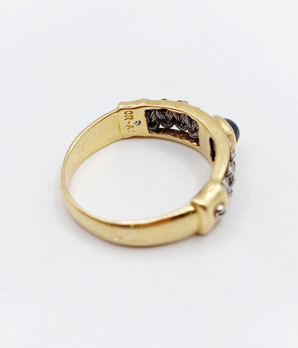 Bague 64 Bague chevalière vintage en or 18k, acier et saphir 58 Facettes A07432
