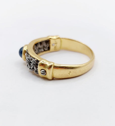 Bague 64 Bague chevalière vintage en or 18k, acier et saphir 58 Facettes A07432