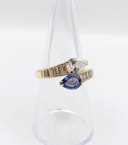 Bague 55 Bague toi et moi serpent en or 18k, diamant poire et saphir 58 Facettes A07351