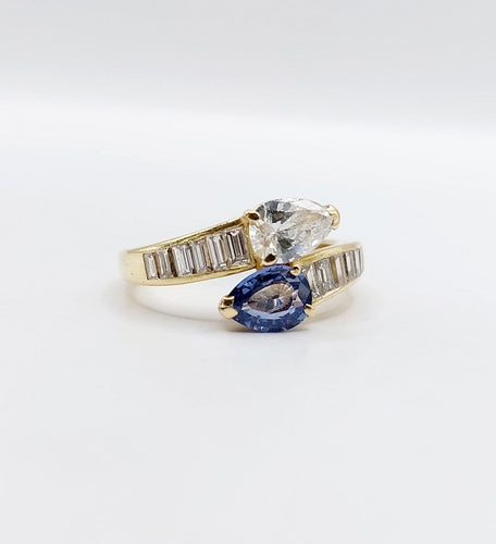 Bague 55 Bague toi et moi serpent en or 18k, diamant poire et saphir 58 Facettes A07351
