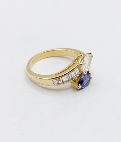 Bague 55 Bague toi et moi serpent en or 18k, diamant poire et saphir 58 Facettes A07351
