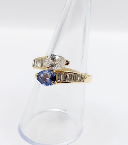 Bague 55 Bague toi et moi serpent en or 18k, diamant poire et saphir 58 Facettes A07351