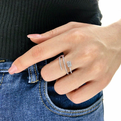 Bague 53 Teide - Bague diamant taille émeraude en or blanc 18K 58 Facettes GBR1062WG