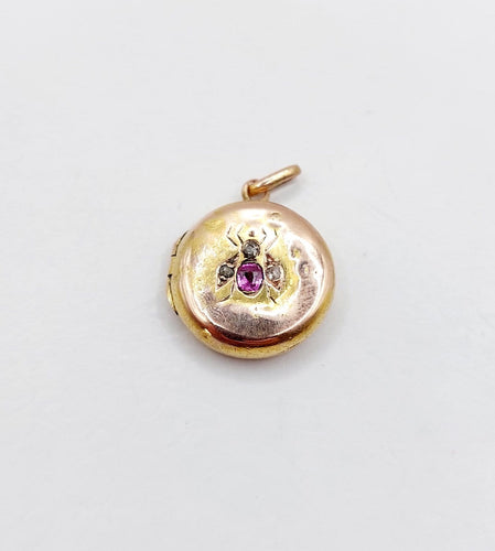 Pendentif Pendentif porte-photo antique en or rose 18k, rubis et diamants 58 Facettes A07411