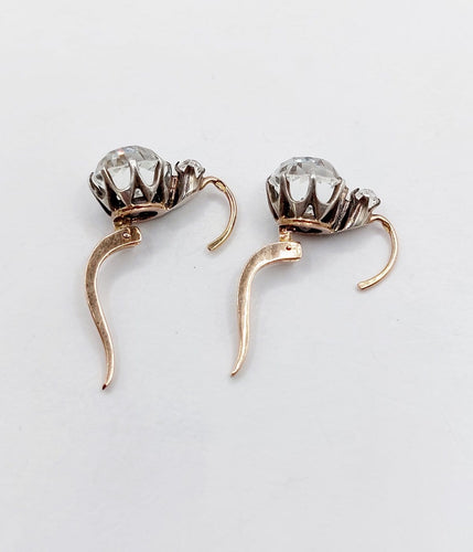 Boucles d'oreilles Dormeuses antiques en or rose 18k, argent et verres blancs 58 Facettes A07335