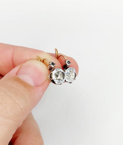 Boucles d'oreilles Dormeuses antiques en or rose 18k, argent et verres blancs 58 Facettes A07335
