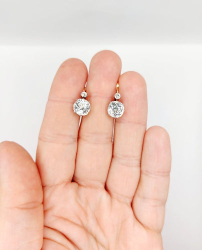 Boucles d'oreilles Dormeuses antiques en or rose 18k, argent et verres blancs 58 Facettes A07335