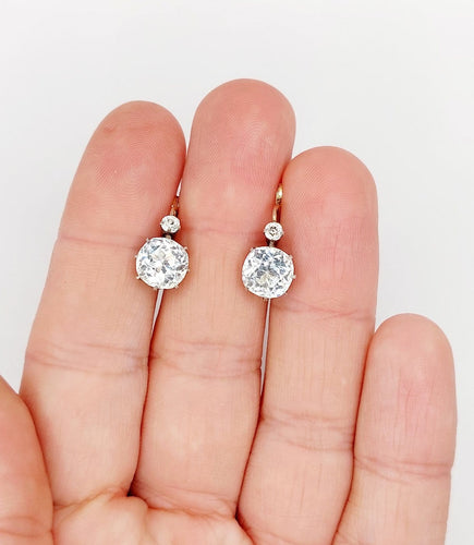 Boucles d'oreilles Dormeuses antiques en or rose 18k, argent et verres blancs 58 Facettes A07335