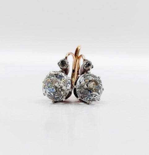 Boucles d'oreilles Dormeuses antiques en or rose 18k, argent et verres blancs 58 Facettes A07335