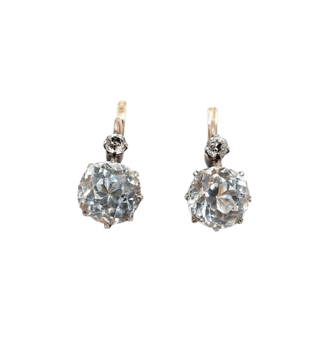 Boucles d'oreilles Dormeuses antiques en or rose 18k, argent et verres blancs 58 Facettes A07335