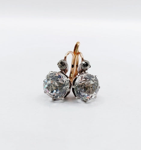 Boucles d'oreilles Dormeuses antiques en or rose 18k, argent et verres blancs 58 Facettes A07335