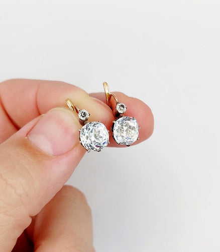 Boucles d'oreilles Dormeuses antiques en or rose 18k, argent et verres blancs 58 Facettes A07335