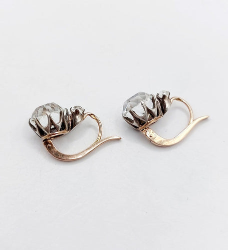 Boucles d'oreilles Dormeuses antiques en or rose 18k, argent et verres blancs 58 Facettes A07335