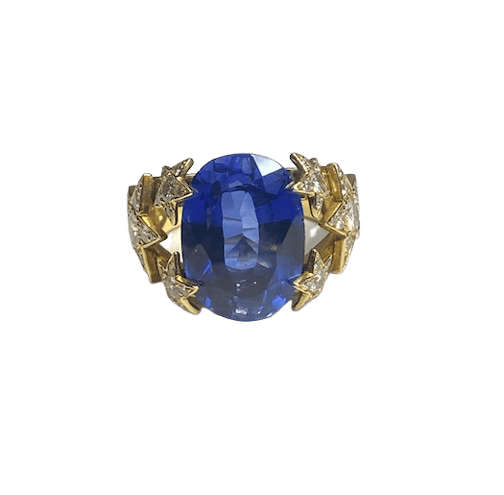 Bague 58 Bague étoiles en or jaune 18K, saphir synthétique et diamants 58 Facettes BO/260206