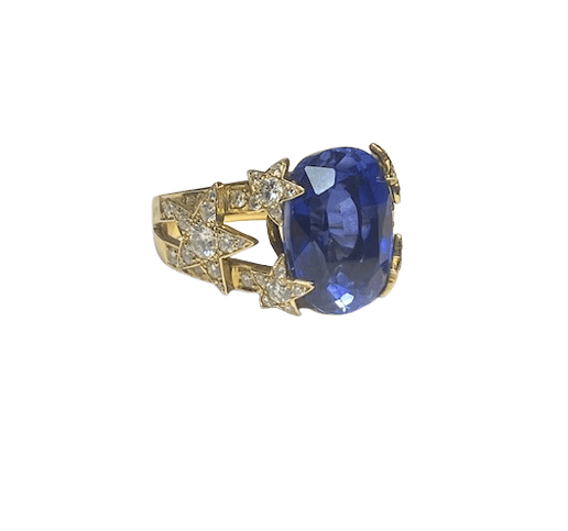 Bague 58 Bague étoiles en or jaune 18K, saphir synthétique et diamants 58 Facettes BO/260206
