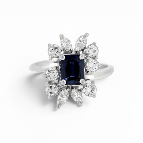 Bague 54 Bague marguerite moderniste en or 18 ct, saphir et diamants 58 Facettes RI-1052