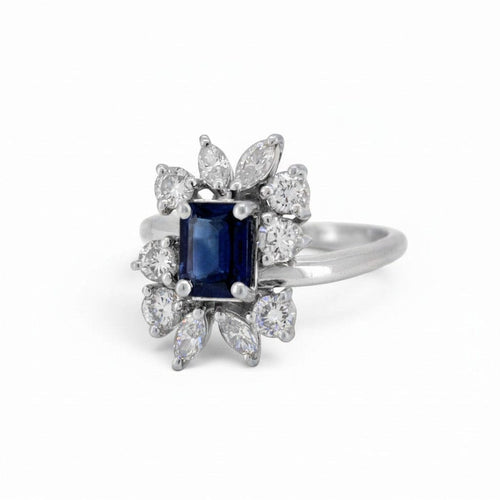 Bague 54 Bague marguerite moderniste en or 18 ct, saphir et diamants 58 Facettes RI-1052