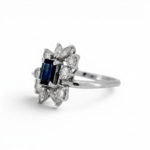 Bague 54 Bague marguerite moderniste en or 18 ct, saphir et diamants 58 Facettes RI-1052