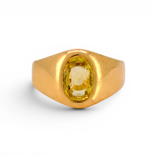 Bague 53 Bague chevalière vintage en or 18 ct et saphir jaune de Ceylan 58 Facettes RI-1030