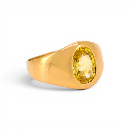 Bague 53 Bague chevalière vintage en or 18 ct et saphir jaune de Ceylan 58 Facettes RI-1030