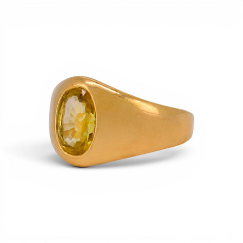 Bague 53 Bague chevalière vintage en or 18 ct et saphir jaune de Ceylan 58 Facettes RI-1030