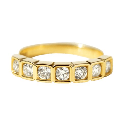Demi-alliance - Bague en or jaune 585 et diamants