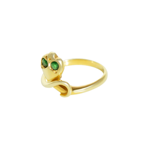 Bague serpent en or jaune 585 et émeraudes