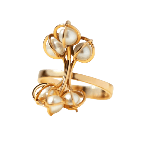 Bague vintage en or jaune 585 et perles d’eau salée